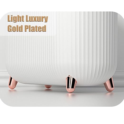 Yatmung Small Bathroom Trash Can with Lid - Slim Decorative Garbage Can - Press-Top Trash Bin for Bedroom Home Office Narrow Space Plastic - 12 Liter Waste Paper Basket - White with Rose Gold Legs
