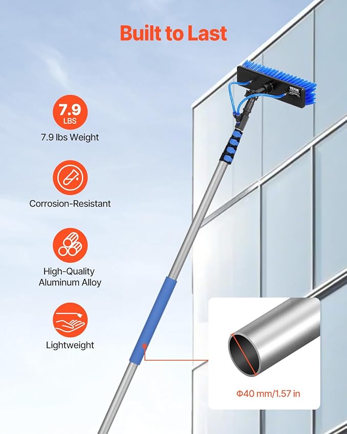 VEVOR Water Fed Pole Kit 24FT Solar Panel Cleaning Pole with Extendable Handle 180° Rotatable Brush Head &amp 65.6FT Hose Household &amp Outdoor Window Cleaner Tool for Caravan Solar Panel Deck