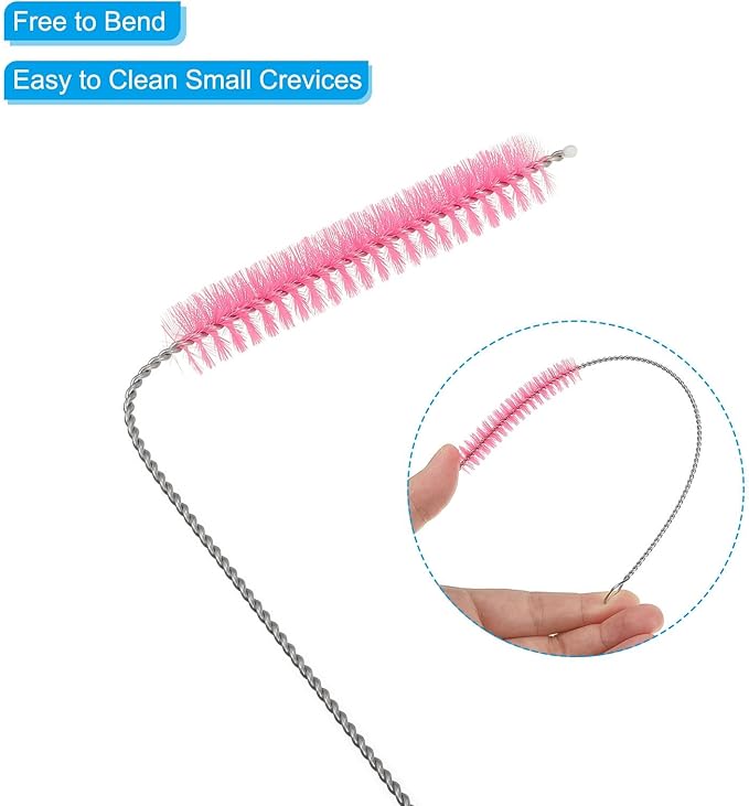 10Pcs 8 x3/8 Drinking Straw Cleaning Brush Nylon Cleaning Bottle Brush Pink
