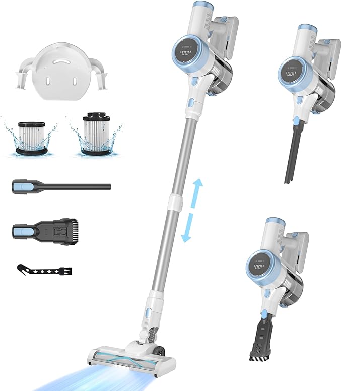 Cordless Stick Vacuum Cleaner 45KPA Powerful Suction 50Mins Runtime Lightweight 6-in-1 Vacuum with LED Touch Screen Anti-Tangle for Pet Hair Hard Floor Carpet Home Car