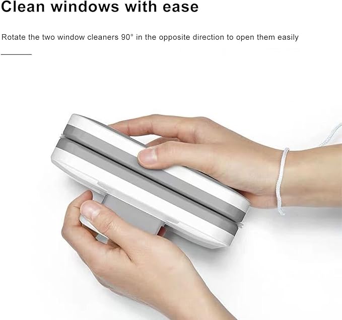Ejoyous Magnetic Window Cleaner Double Sided Glass Wiper with Safety Rope for 3 to 10mm Thick Windows Large Handle Effort Saving Tool