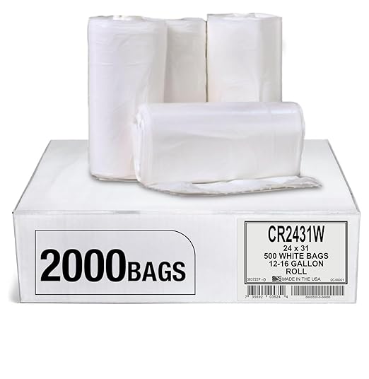 Aluf Plastics 12-16 Gallon White Trash Bags - (Pack of 2000) Linear Low Density Butene Star Seal Coreless Wastebasket Liners for Home Bathroom Kitchen Office and Everyday use