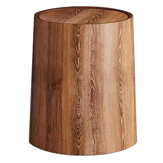 Garneck Large 15L Swing Lid Trash Bin Artificial Wood Grain Wastebasket Multipurpose Garbage Can for Home Bathroom Kitchen Office Use