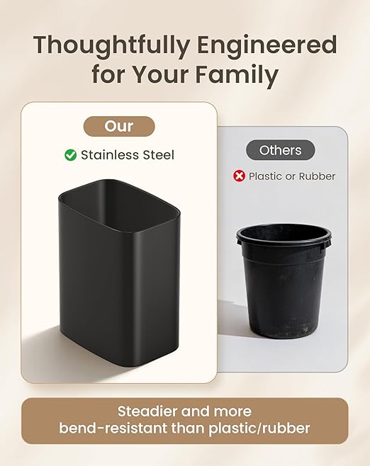 Cesun 3.4 Gallon Bathroom Trash Can Small Office Garbage Can Slim Metal Waste Basket for Bedroom Dorm Toilet Near Desk Under Sink RV (Black)