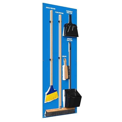 Clean &amp Sweep 5S Shadow Board/Wall Mount Broom Holder 68 x 30 Board 5S Cleaning Station - with Broom and Dustpan Set Included Made in The USA by AccuformNMC Blue/White PSB716BUWT