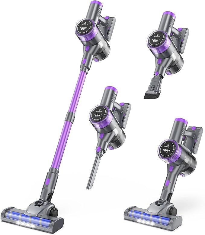 Cordless Vacuum Cleaner 30Kpa Vacuum Cleaners for Home Stick Vacuum with LED Display 2 Roller Brushes for Anti-Tangle &amp Hard Floor 6 in 1 Lightweight Vacuum for Hard Floors Carpet Pet Hair