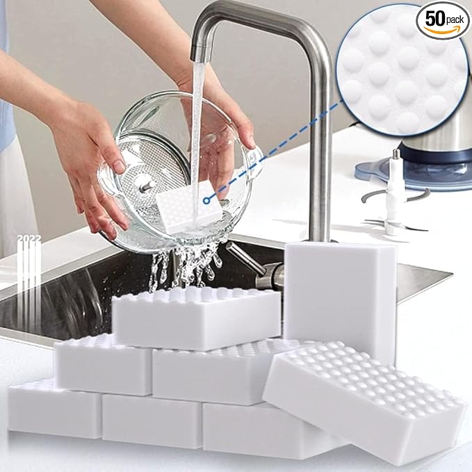Dirt Eraser Sponge Pack of 50 Eraser Sponge Cleaning Sponge Magic Sponge 2 x Compression Melamine Sponge Wonder Sponge White Cleaning Sponge for Household Kitchen Shoe Sponge