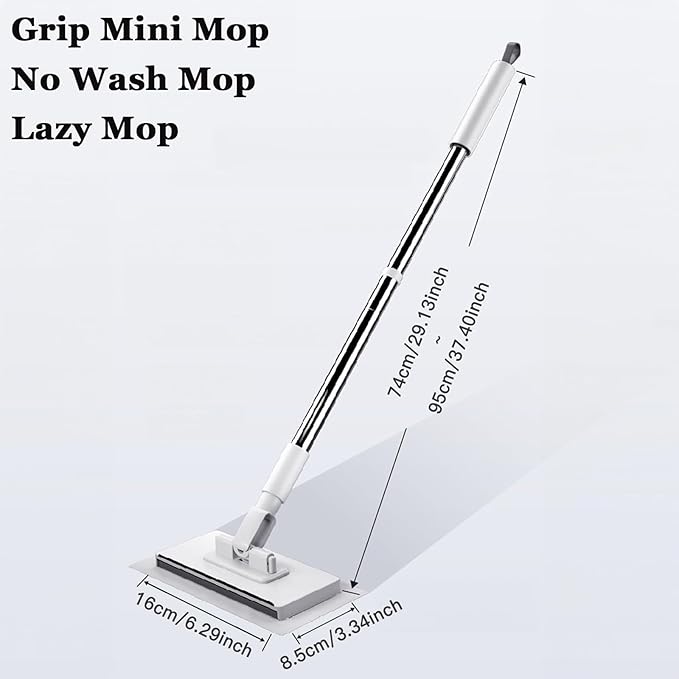 Convenient Cloth Changing Mini Mop No Wash Mop No Touch - Press to Fix &amp One-Click Disassembly 39in Long Handle Retractable 360 Rotation Lazy Mops Clip Mops (1Pc+10 Reusable Cloth)