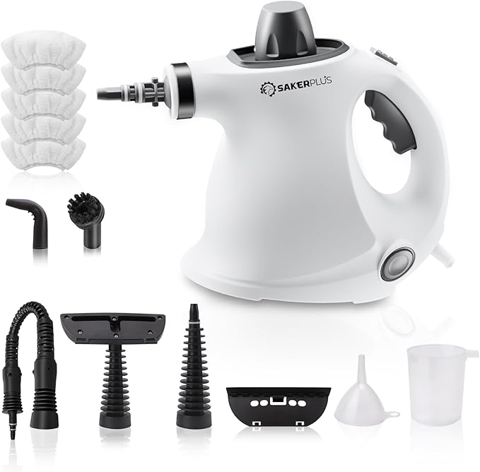 Steam Cleaner Handheld Pressurized Steamer 1050W 230°F Fast Heating with 9 Accessories Multi-Surface Steam Cleaner for Home Car Tile &amp Grout Windows Upholstery (5 Towel Sleeve)