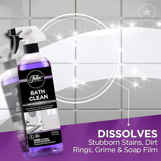 Fuller Brush Bath Clean – 24 oz Bathroom Cleaner Bottle with Spray– Dissolves Soap Scum Hard Water Stains &amp Mineral Build-Up – For Sinks Showers &amp Tubs – Pack of 2