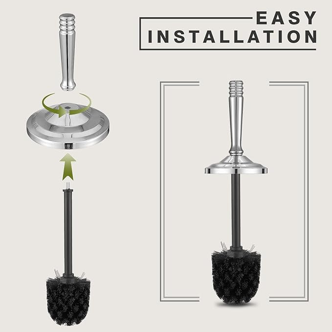 Chrome Toilet Brush and Holder Set Stainless Steel Toilet Brush for BathroomHeavy Duty Toilet Bowl Brush and HolderDeep Cleaning Modern Toilet Cleaner Brush -Space Saving Covered Brush