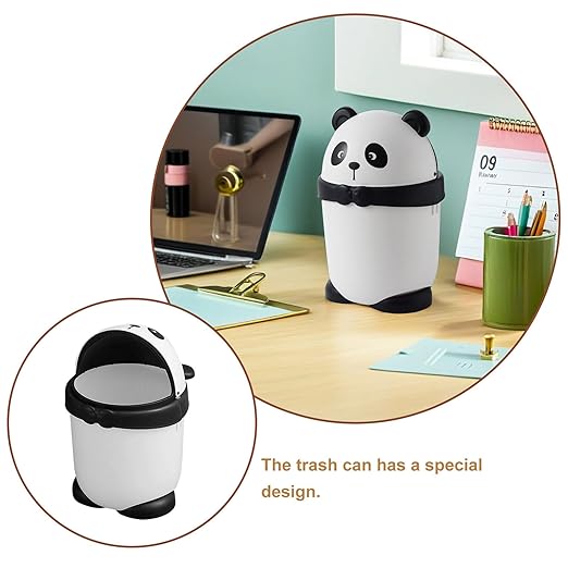Baluue Lovely Mini Trash Bin - Cartoon Panda Garbage can for Kids Room Small Plastic Wastebasket with Compression Ring 14.96 X 9.25 X 9.25 Inches