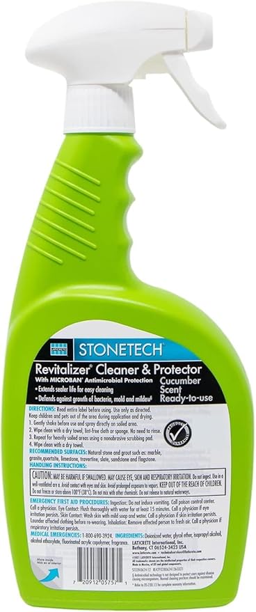Revitalizer Cleaner &amp Protector for Stonetech Quick Cleaning Spray for Natural Stone Care on Tile Marble &amp Travertine Granite Sealer &amp Granite Countertop Cleaner Spray Cucumber Scent