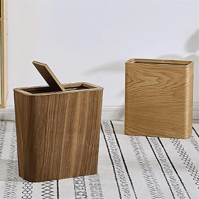 Garbage Can Walnut/Curved Willow Trash Can Wastebasket Square Garbage Bin for Living Room BedroomBathroom/Curved Willow Brown