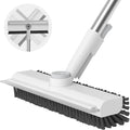 Floor Scrub Brush with Long Handle 3 in 1 Scrape and Heavy-Duty Stiff Bristle Scrubber Brush for Cleaning Shower Bathroom Patio Pool Garage Kitchen Wall and Deck (White 1 Pack)