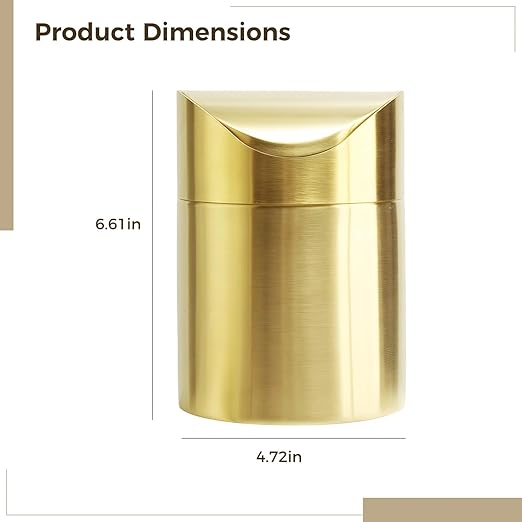 Mini Gold Trash Can Stainless Steel Desktop Garbage Bin with Swing Lid Small Countertop Waste Basket for Bathroom Office Removable Cover