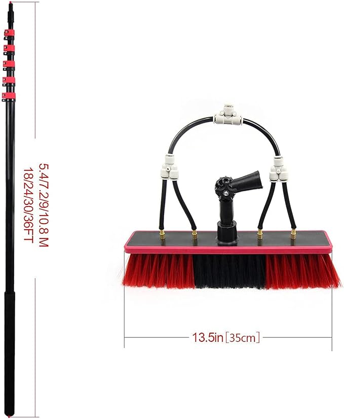 Water Fed Pole Kit Outdoor Window Glass Cleaner Photovoltaic Solar Panel Cleaning System Washing Solution Scrubber Brush-36FT