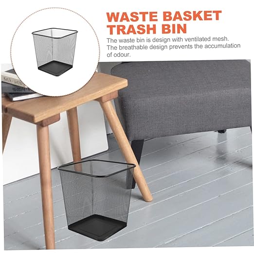 2Pcs Sturdy Mesh Trash Can for Home Office Hollow Design Waste Bin Scratch Iron Wastebasket for Bedrooms Craft Rooms and More