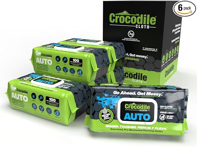 Crocodile Cloth Auto Cleaning Wipes – 600 Count (6 Packs of 100) XL 15 x 10 Heavy-Duty Car Wipes for Engine Degreaser Detailing Tires Tools &amp DIY Projects