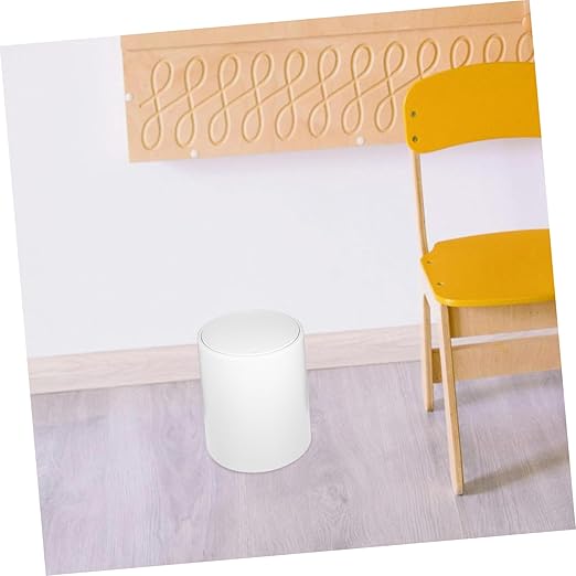 Modern Press Trash Can Medium Garbage Container with Press Lid Stylish Waste Basket for Home Use for Bedrooms Kitchens and Compact Spaces Gray White