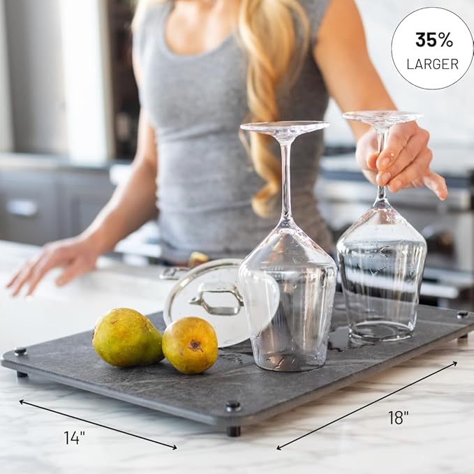 LARGE Siren Stone Natural Dish Drying Mat for Kitchen Counter - Premium Diatomaceous Earth Mat | Quick Drying Super Absorbent | Non-Toxic BPA-Free Eco-Friendly | Female-Founded USA Brand (18x14)