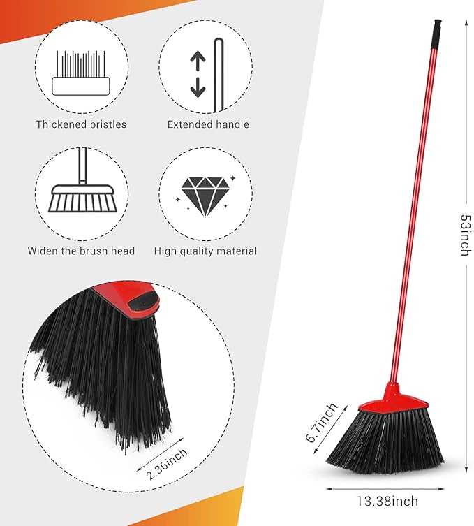 WILLBOND 20 Pcs Heavy Duty Broom Outdoor Indoor Commercial Angle Brooms Bulk for Courtyard Garage Lobby Mall Market Floor Home Kitchen Room Office Pet Hair Rubbish 54 Inch(Red Yellow)