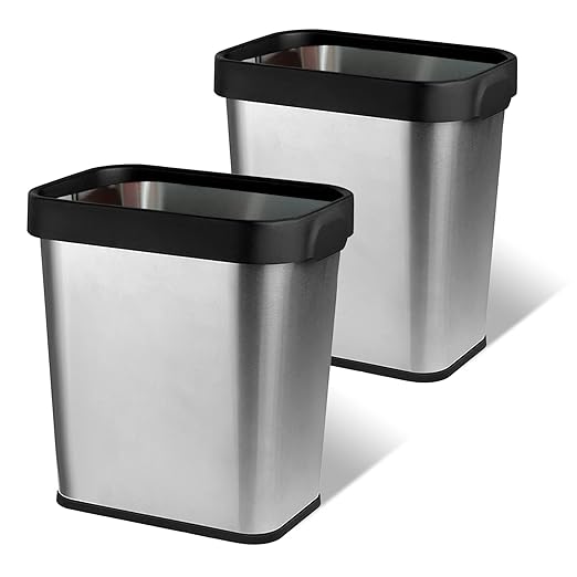 TooCust 2 Pack Stainless Steel Trash Can 2 Gallon Open Top Trash Can 7 x 10 x 11 Rectangle Rubbish Bin Slim and Narrow No Lid Small Wastebasketfor Kitchen Bathroom Living Room Office