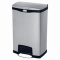 Rubbermaid Commercial Products Impressions Metal Step On Trash Can Front Step 13 GAL Stainless Steel Black Indoor for Hospitals/Office Spaces/Restaurants