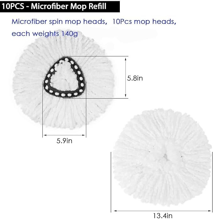 10Pack Spin Mop Replacement HeadsSpinning Mop Replace Head for Easy Wring Mop 100% Microfiber Mop Head Replacement Compatible with Triangle Spin Mop Refill for Floor CleaningWhite