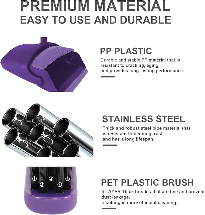 Purple Broom with Dustpan Combo Set 51 Long Handle Household Cleaning Tool Ideal Broom and Dustpan Set for Pet Hair and Home Use