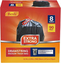 Besli 8 Gallon Black Drawstring Trash Bag Garbage Bag Trash Can Liner0.9 Mil90 Counts