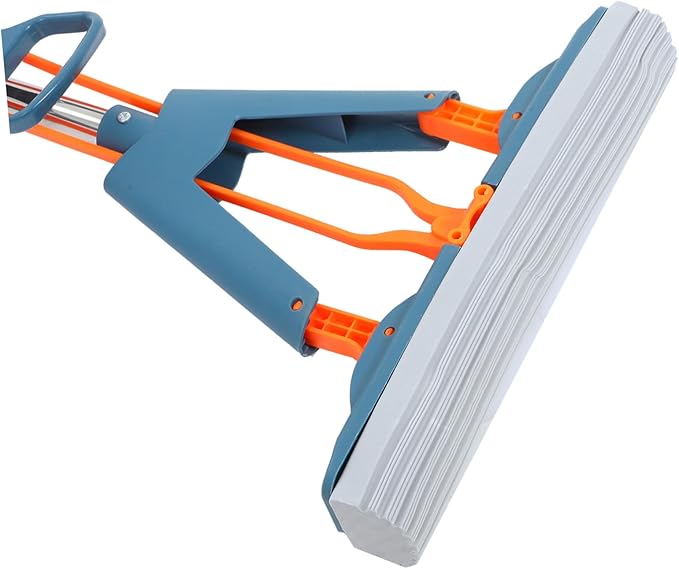 Vaguelly Dual Use Absorbent Sponge Mop 34cm Foldable Wet and Dry Squeeze Mop for Home Cleaning for Tile and Marble Floors Easy to Use No Hand Washing Required