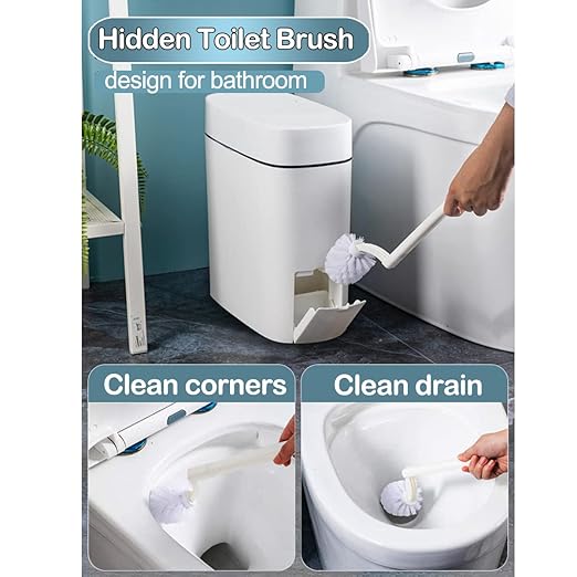 Bathroom Trash Can with Lid 14 Liter/ 3.7 Gallon Bathroom Trash Can and Toilet Brush Set for Restroom Bedroom Living Room Office White Lid