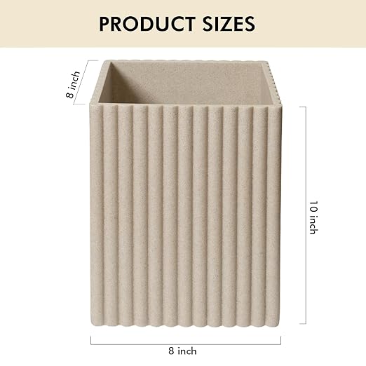 Beige Luxury Stone Bathroom Trash Can Modern Bathroom Office Trash Can Resin Wastebasket Garbage Receptacle Bin for Bathrooms Offices Powder Rooms Kitchens (Square Beige)