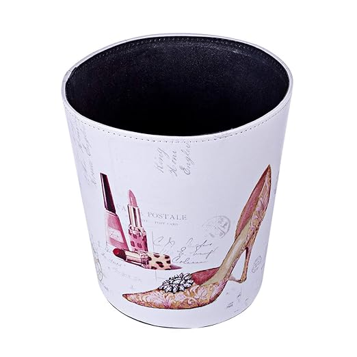 10L/2.64 Gallon Trash Can Decorative Waste Basket PU Leather Waste Paper Basket Waterproof Garbage Can for Bathroom Bedroom Office Kitchen and Living Room - Lipstick High Heels