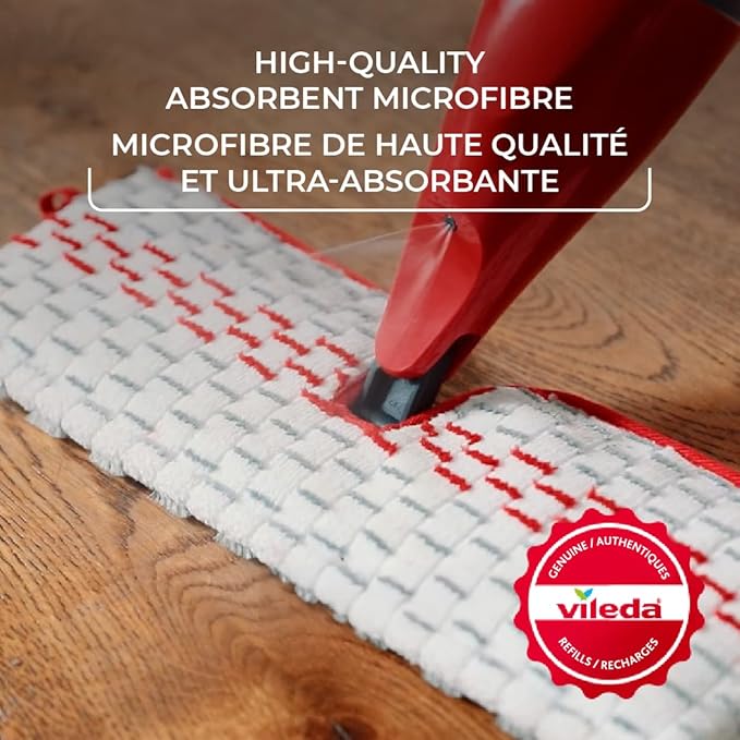 Vileda Promist Max Spray Mop - 360 Degree Swivel Red Cotton Head Multiple Surfaces