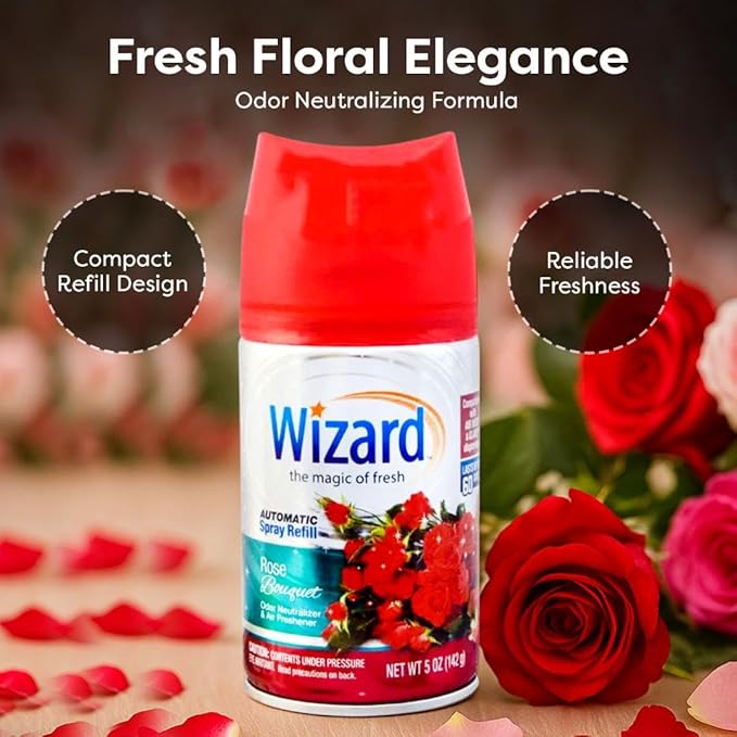 12 WIZARD AUTOMATIC SPRAY REFILLS 5 oz ROSE BOUQUET