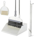 Broom with Dustpan Combo Set 2 in 1 Broom and Dustpan Set with Long Handle Upright 180° Rotating Broom with Brush and Lightwight Dust Pans for Home Kitchen Room Office Lobby Floor CleaningWhite