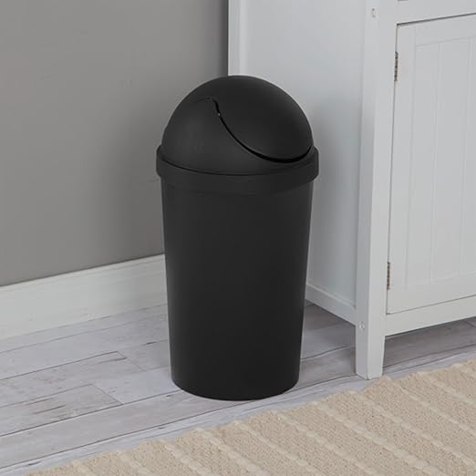 Sterilite 6 Pack SwingTop Wastebasket Round Trash Can w/Swing Top Lid 3 Gallon Black