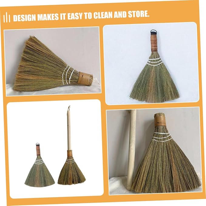 Cabilock 2pcs Natural Straw Cleaner Brush Handwoven Broom for Desk Dusting and Kitchen Cleaning