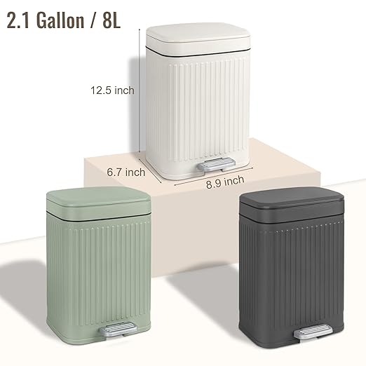 rejomiik Small Bathroom Trash Can with Lid 2.1 Gallon Soft Close Step Slim Garbage Can Waste Bin for Office Bedroom Kitchen Black
