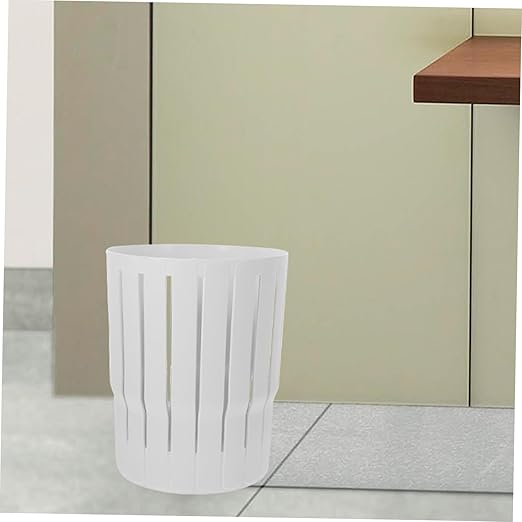 Small White Open-Top Trash Can Thickened Hollow Wastebasket Plastic Garbage Bin for Office Bedroom Home Multi-Function Waste Container