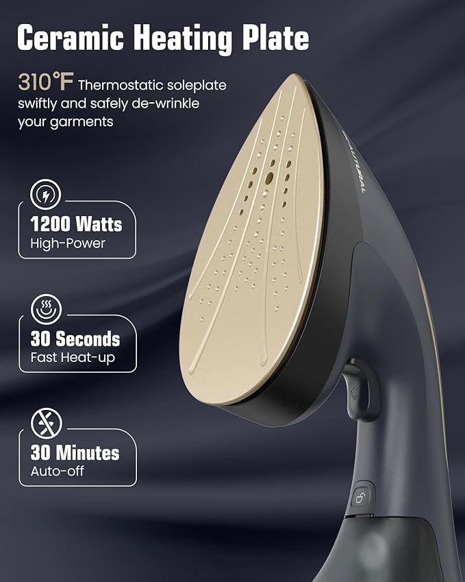BEAUTURAL Steamer for Clothes 2-in-1 Steam &amp Iron 1200W Handheld Powerful Garment Fabric Wrinkle Remover with Burst Steam Ceramic Heating Plate 30-Second Fast Heat-up Auto-Off (Only for 120V)