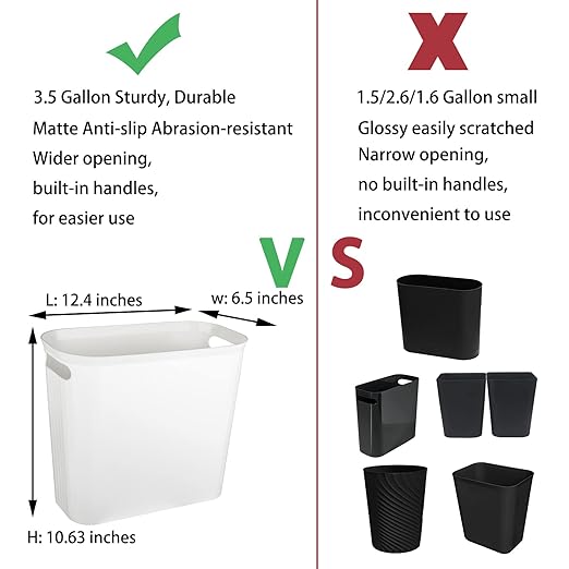 rejomiik Small Trash Can Garbage Can Slim Waste Basket 3.5 Gallon Black and White
