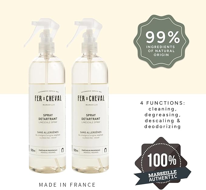 Fer à Cheval Bathroom Limescale Spray 500 ml/ 16.9 fl oz 4-in-1 Cleaner with Natural Ingredients