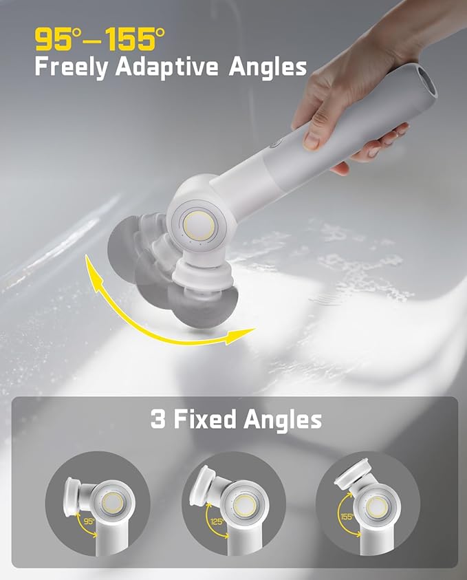 Fanttik Flip G9 Pro Electric Scrubber VoltiPulse Motor Dual-Speed Cleaner with 6 Brush Heads Adjustable Angle &amp Extendable Handle IPX7 Waterproof Type-C Charge for Bathroom Tile Grout - Whi