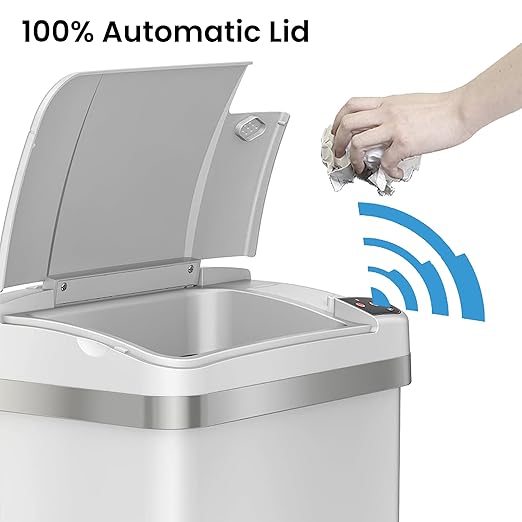 iTouchless 4 Gallon Sensor Bathroom Trash Can with AbsorbX Odor Filter and Air Freshener Touchless Automatic Pearl White Slim Wastebasket Perfect Garbage Bin for Bedroom Home Toilet