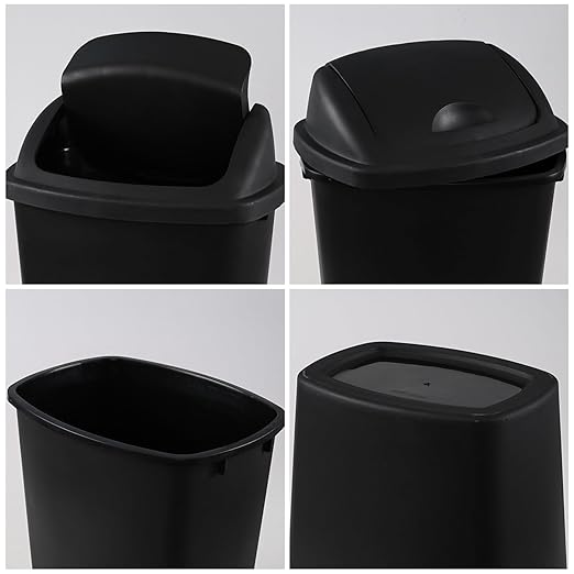 Plastic Trash Can Rectangular Commercial Office Wastebasket 7 Gallon (Pack of 4) Black