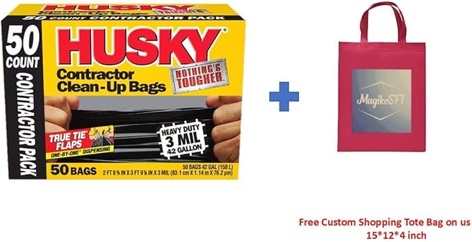42-Gallon Contractor Clean-Up Trash Bags (50 Count) Plus Free MagikoSFI Custom Shopping Tote Bag
