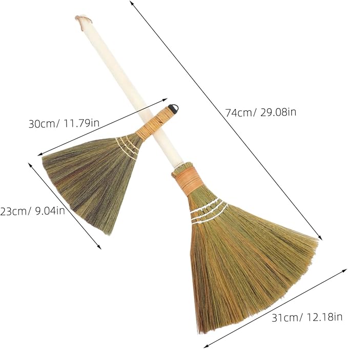MERRYHAPY 2pcs Indoor Straw Broom Soft Bristle Cleaning Broom Detachable Handle Handwoven Grass for Home Dusting